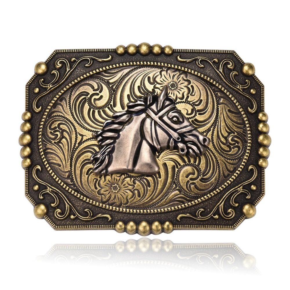 4317 Belt Buckle Teens, Vintage Antique Horse Head Solid Metal Belt Buckles